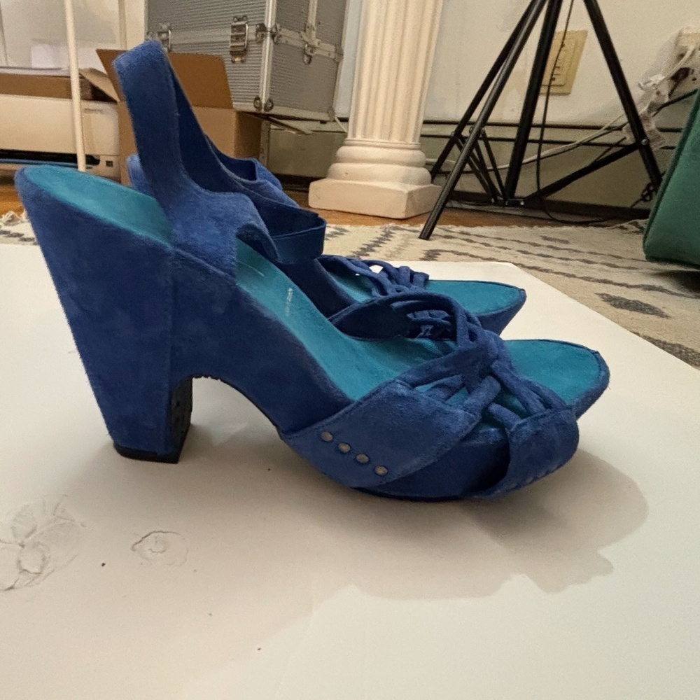 blue suede heels ! Donald J Pliner